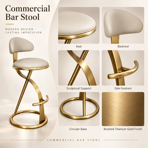 Taburete de Bar Moderno de Metal Dorado con Asiento de Cuero y Base Curva, Envío DDP a EE. UU. - Product Image 3