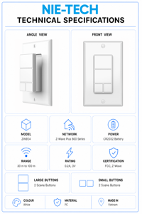 Interruttore Intelligente <span class=keywords><strong>Z</strong></span>-Wave con Telecomando, Controllo Luci Wireless a Parete, Portata 30-100m, Compatibile con Google Home e Alexa - Product Image 3