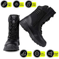Bottes tactiques noires en cuir véritable pour hommes, vente en gros directe usine, imperméables avec fermeture éclair latérale pour entraînement en extérieur et dans le désert