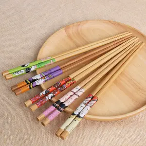 Palillos de bambú reutilizables con estampado de estilo japonés de alta calidad para sushi