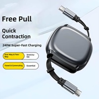 Câble USB-C rétractable bidirectionnel 3A 240W PD à charge rapide Type C vers Type C en cuivre pur pour téléphone portable, boîte de rangement portable de voyage