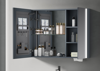 Meuble-lavabo mural flottant double couche avec dessus en pierre de roche gris, en contreplaqué, pour hôtel de luxe, meubles de salle de bain modernes