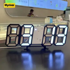 Myriver 3 באחד אלחוטי Chargier Stand Led חיישן אור עם שעון מעורר צבעי מים שעוני קיר מודרני 3D