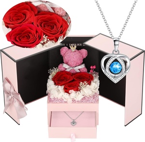 Caja de Joyería LED de Lujo Personalizada TC con Doble Puerta Abatible, Rosa Preservada, Regalos para el Día de San Valentín y el Día de la Madre, Oso de Musgo con Caja - Product Image 1
