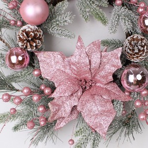 Guirlande de Noël artificielle <span class=keywords><strong>à</strong></span> fleurs roses, guirlande de pin floquée avec des décorations pour <span class=keywords><strong>la</strong></span> décoration de <span class=keywords><strong>la</strong></span> porte d'entrée de mariage - Product Image 4