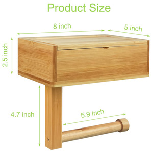 Porte-papier toilette en bambou et bois, porte-papier toilette créatif à double usage pour bureau, boîte à mouchoirs en bois massif, support de rangement - Product Image 4