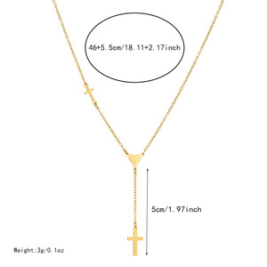 Cross-shaped Long Chain Tassel Necklace Gold Plated Stainless Steel Heart Pendant Daily Wear Gift Jewelry - Product Image 4