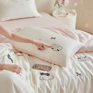 Cho Mùa Hè Mát Mẻ Tấm Ga Giường Đặt Bốn Mảnh Phong Cách Hiện Đại Phim Hoạt Hình Thêu Dệt Sợi Nhuộm Mô Hình 100% Cotton 200TC - Product Image 4