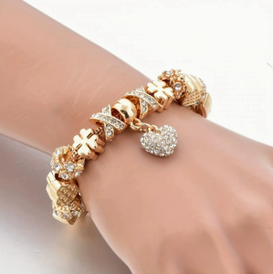 Nuevas Pulseras <span class=keywords><strong>de</strong></span> Lujo con Cuentas Doradas para Mujer, <span class=keywords><strong>Pulsera</strong></span> <span class=keywords><strong>de</strong></span> Moda para Fiesta, <span class=keywords><strong>Pulsera</strong></span> con Colgante <span class=keywords><strong>de</strong></span> Corazón Chapado en <span class=keywords><strong>Oro</strong></span> - Product Image 2