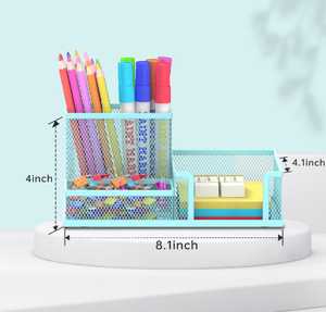 Organizador de escritorio para bolígrafos, suministros de oficina con 3 compartimentos, accesorios de escritorio y organizadores de espacio de trabajo para el hogar y la escuela, color azul - Product Image 2