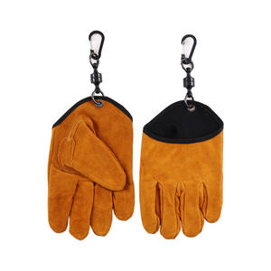 Guantes magnéticos fuertes de piel de vaca para acampar al aire libre, resistentes al calor, con gancho, unisex, naranja y negro - Product Image 2