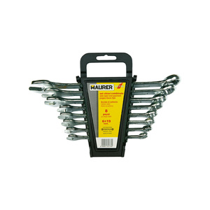 Jeu de clés mixtes à cliquet Maurer 8 pièces 17 mm en acier chromé, système métrique, qualité bricolage, de 6 à 19 mm, fabriqué en Italie - Product Image 1
