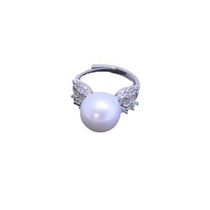 Bague en argent S925 pour femme avec diamant et perle d'eau douce de 11-12 mm, forte brillance, légers défauts, ouverture réglable, vente en gros - Product Image 3