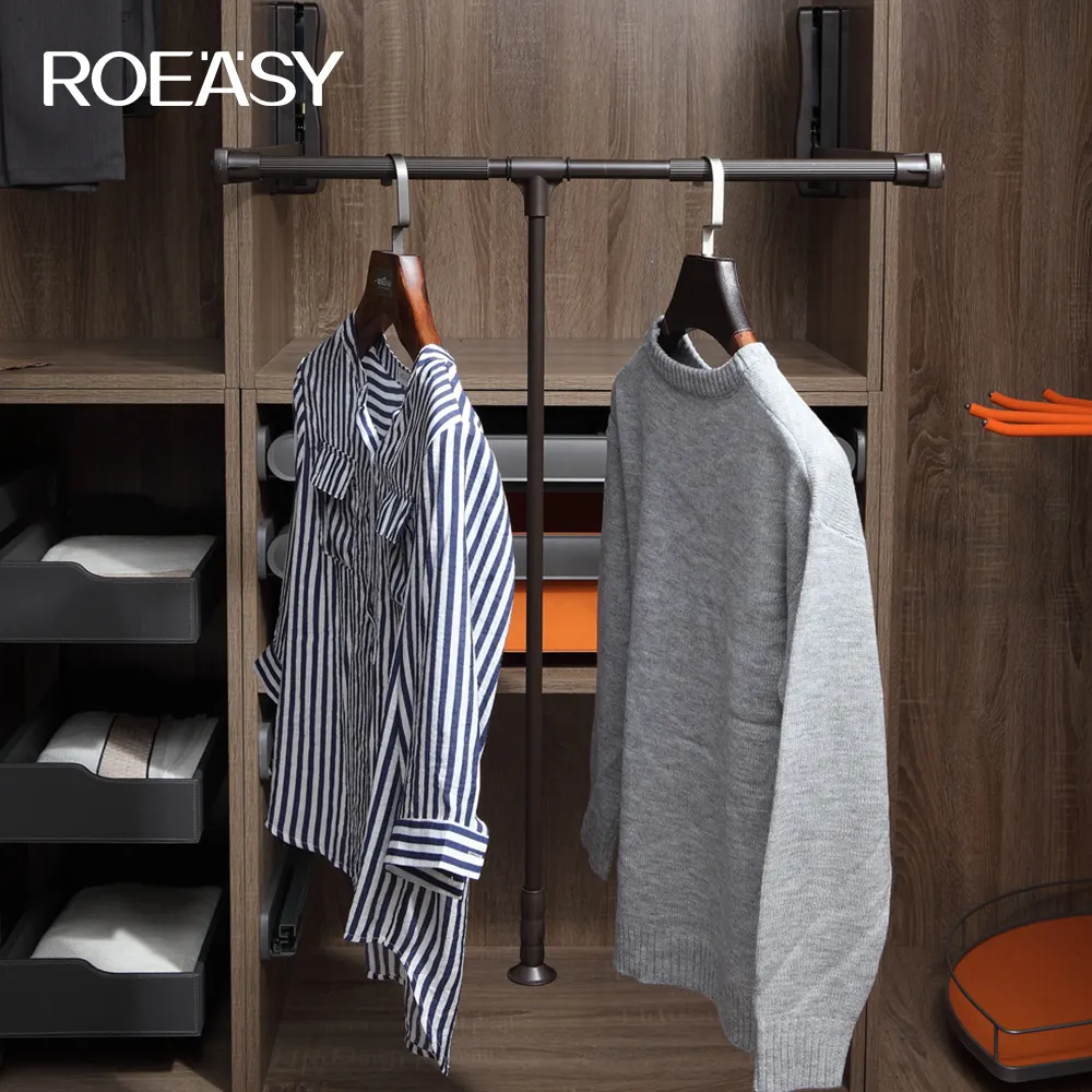 Roeasy ราวแขวนเสื้อผ้าแบบดึงออกได้ราวแขวนผ้าพลาสติกอลูมิเนียมทำจากโลหะ