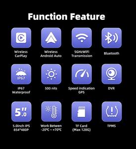 เครื่องนำทางมอเตอร์ไซค์ระบบ Android Auto ขนาด 5 นิ้ว ความสว่าง 500 Nits กันน้ำระดับ IP67 พร้อม DVR TPMS แสดงความเร็ว หน้าจอสำหรับมอเตอร์ไซค์ - Product Image 2