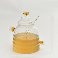 Pot de miel en verre décoré d'abeille fait à la main avec couvercle et cuillère en forme de nid d'abeille pour la cuisine pour la nourriture