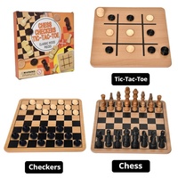 Fournisseur personnalisé Jeu d'échecs en bois de luxe 3 en 1 Jouet éducatif fabriqué à la main Cadeau avec logo personnalisable