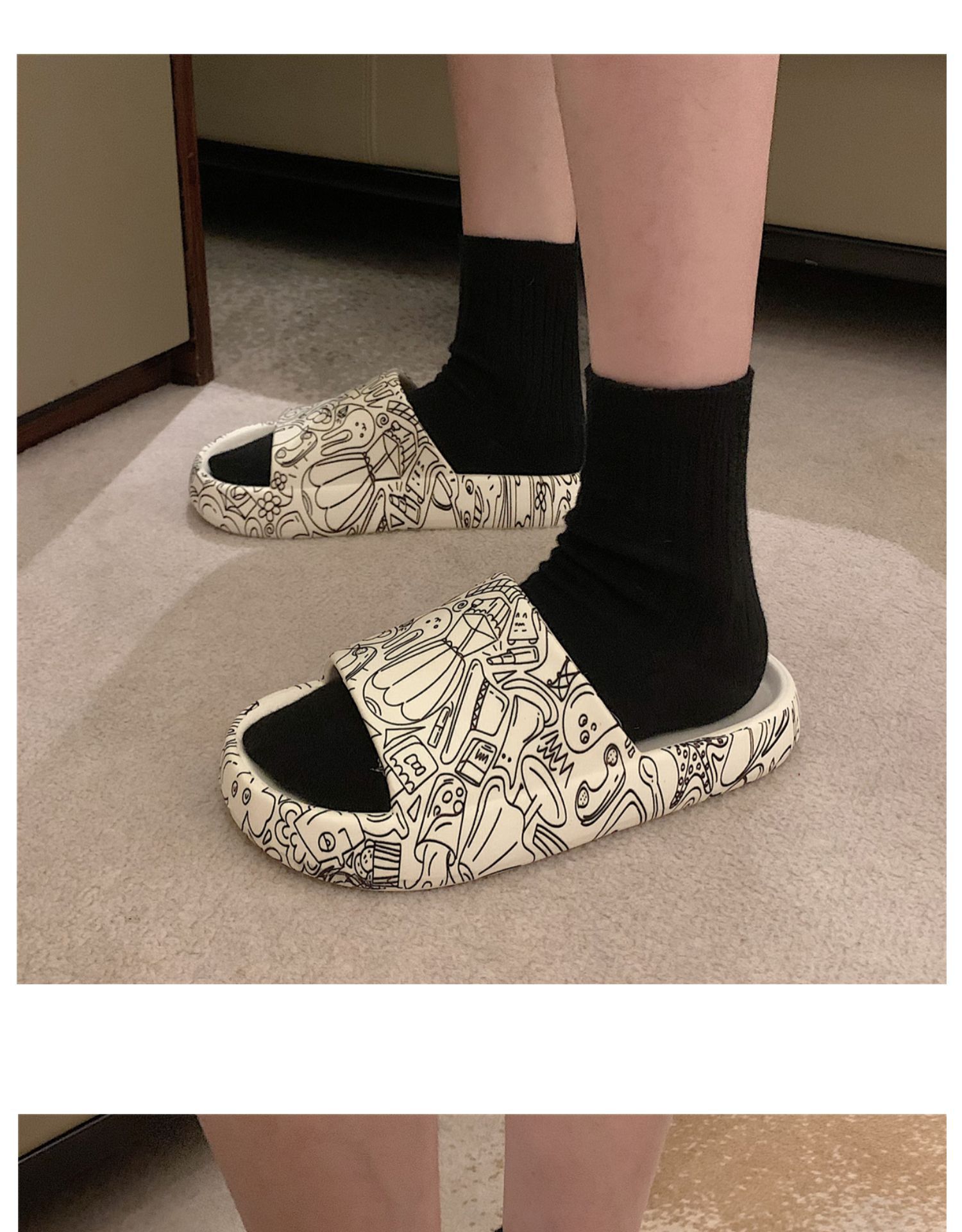 Thick Bottom Graffiti Korean EVA Slides Slippers Fashion Women Summer Home Slippers