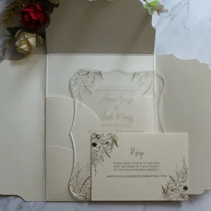Diseño de tarjeta de invitación de boda de acrílico suite pocketfolder estilo con la tarjeta de RSVP