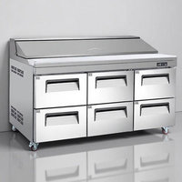 Table de préparation de pizzas NobleSnow SL1800F-6T-304 1,8 m à six tiroirs, économe en énergie, avec deux zones de température et dégivrage automatique