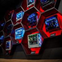 Vitrine d'exposition moderne personnalisée en acier inoxydable et verre, éco-responsable, avec éclairage LED pour magasin de jeux informatiques et commerce de détail