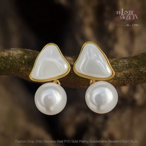Boucles d'oreilles pendantes géométriques pour femmes en acier inoxydable 316L plaqué or PVD, perles durables et résistantes - Product Image 3