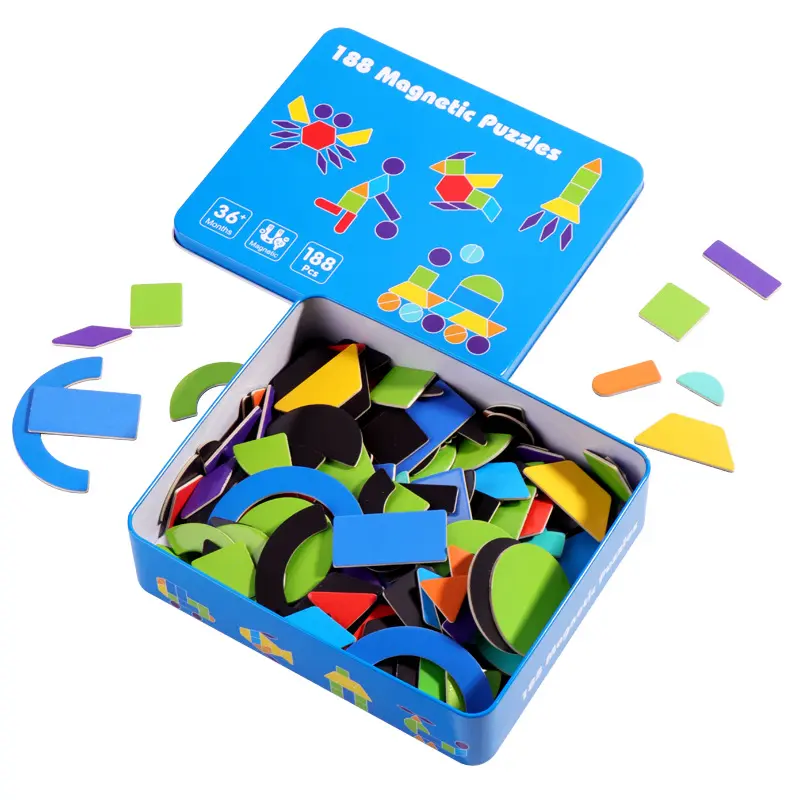मैग्नेट जिग्सॉ गेम बोर्ड बॉक्स बच्चों के लिए हाथ-आंख समन्वय टेबलटॉप खिलौना 118 चुंबकीय पहेली को बढ़ावा देता है