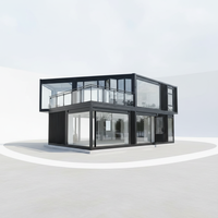 Villa moderne de luxe à deux étages en conteneurs d'acier, maison préfabriquée à assemblage rapide, étanche, 2 chambres, double étage, avec carport et bureau