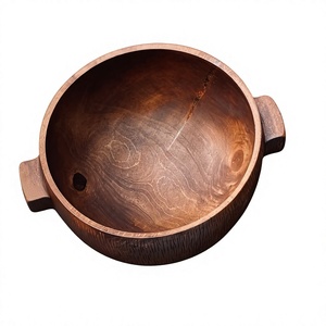 Bol de service en bois artisanal avec poignées latérales pour soupe, salade, collations, fruits secs, cuisine, salle à manger et service de table - Product Image 1