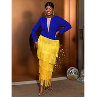 Magnifique grec Sigma Gamma Rho bleu royal et or Design Soror vêtements à manches longues col en V profond SGRrho sororité femmes robe de bal
