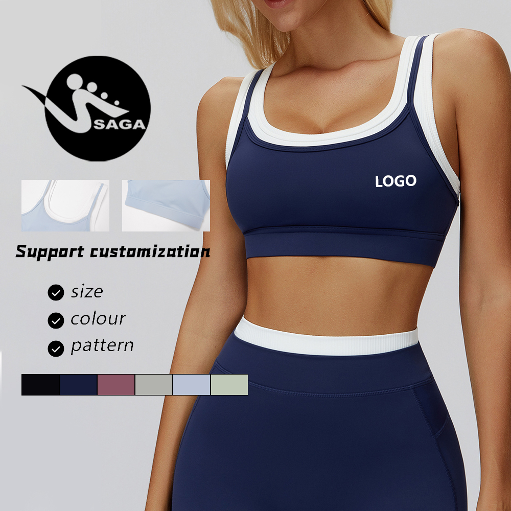 Women Gym Yoga Top Custom High-Quality Color-Blocked Two Fakes Design Sujetador Deportivo Sports Bra for Women