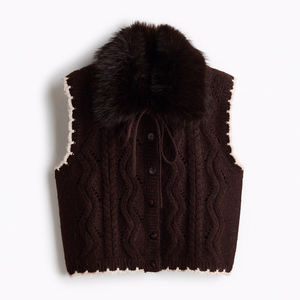 <span class=keywords><strong>Gilet</strong></span> in Maglia a Trecce con Collo in Pelliccia Sintetica <span class=keywords><strong>Marrone</strong></span> Scuro per <span class=keywords><strong>Donna</strong></span>, Look Casual alla Moda Wisrise - Product Image 6