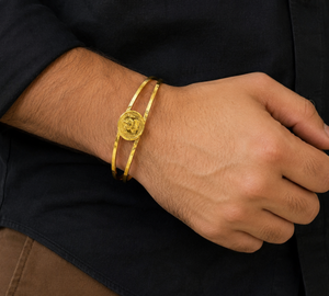 DIVYORO Designer Ornate Heritage Emblem Gold Kada Bracelet for <b>Men</b> Classic Gold Plated <b>Bangle</b> Traditional Fashion Jewelry - Product Image 6