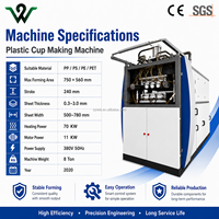 Machine de fabrication de gobelets en plastique PP/PS/PET/PVC entièrement automatique d'occasion avec pompe à moteur pour gobelets jetables à grande vitesse pour café/eau/jus