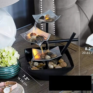 Indoor 3 Tier Relaxation Tabletop Fountain, Automatic Pump with Natural River Rocks and Reflctive Lighting - Product Image 4