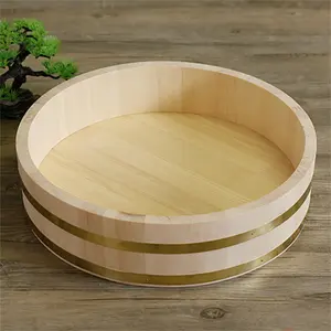 Bambus Oke Sushi Hangiri, plateau circulaire japonais pour sashimi, baril à sushi pour chirashi, bac à mélanger le riz à sushi en bois <span class=keywords><strong>de</strong></span> pin, cuivre blanc - Product Image 3