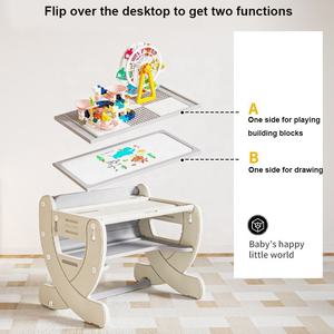 Mesa multifuncional para niños y <span class=keywords><strong>2</strong></span> sillas Set Graffiti Building Blocks Mesa de doble cara Mesa de juego para niños pequeños con cajones - Product Image 4