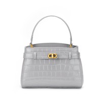 Sac à main carré à rabat en cuir de vache véritable pour femme, motif crocodile