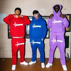 Set di felpe con stampa Jogger oversize in pile di cotone Streetwear con stampa Hip Hop Pullover Set tuta da uomo con stampa a sbuffo