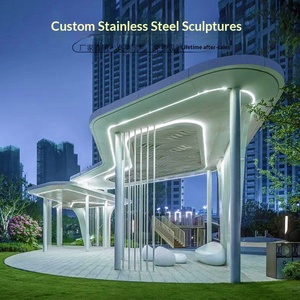 Grand pavillon et gazebo en acier inoxydable, structure miniature personnalisée en forme de feuille pour espace public de parc - Product Image 2