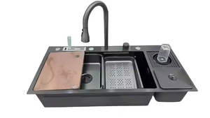 Évier <span class=keywords><strong>de</strong></span> <span class=keywords><strong>cuisine</strong></span> <span class=keywords><strong>noir</strong></span> à cuve unique <span class=keywords><strong>de</strong></span> luxe Cascade Smart Nano avec couvercle <span class=keywords><strong>de</strong></span> poubelle <span class=keywords><strong>2</strong></span> trous sans robinet - Product Image 5