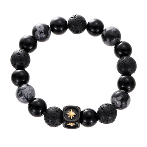 Bracelet de couple personnalisé en acier titane brillant avec étoile, tendance pour homme, en obsidienne <span class=keywords><strong>onyx</strong></span> noir original - Product Image 6