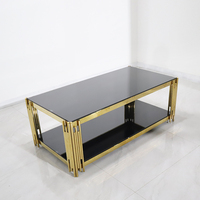 Ensembles de meubles de salon, table de café dorée de luxe, table basse moderne, table basse en verre pour la maison