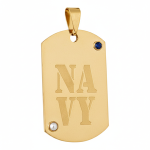 Ciondolo Vintage in Acciaio Placcato Oro con Diamante Blu Navy e Perla 25x45mm, Charm Religioso Romantico per Bambini - Product Image 2