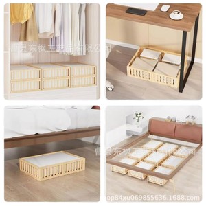 Wooden Under Bed <b>Storage</b> Box With Wheels Rectangular Rolling <b>Storage</b> Frame For Bedroom <b>Clothes</b> Organizing And Household Use - Product Image 1