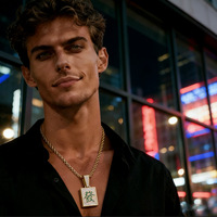 Collier YYN Tendance Hip-Hop Européen et Américain avec Pendentif Zircon Carré Motif Mahjong et Chaîne en Cuivre