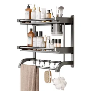 Scaffalature da bagno a parete a tre livelli mensole da bagno a parete con Rack di stoccaggio a perforazione libera