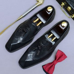 Summer <b>Men</b> Handmade Genuine Leather Office Career Pointed Toe Fashion Tassels Hollow Breathable Anti-Slip <b>Dress</b> - Product Image 4