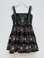 Robe courte décontractée noire à fleurs pour femme, col carré, bretelles spaghetti, sans manches, A12412