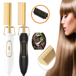 Peigne chauffant électrique en cuivre 2-en-1 pour coiffer les cheveux, fer à lisser et à boucler pour cheveux secs et humides, antistatique - Product Image 1